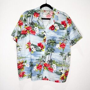 Hilo Hattie Hawaii Button Up Hibiscus Palm Tree Top